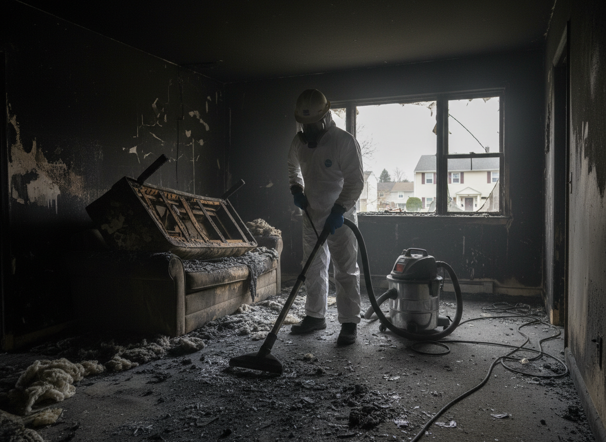 Apartment fire cleanup in Saugus